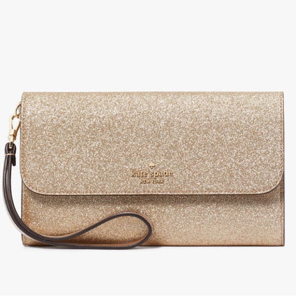 New Kate Spade Rose Gold Tinsel Medium Wristlet in Box - Picture 1 of 12
